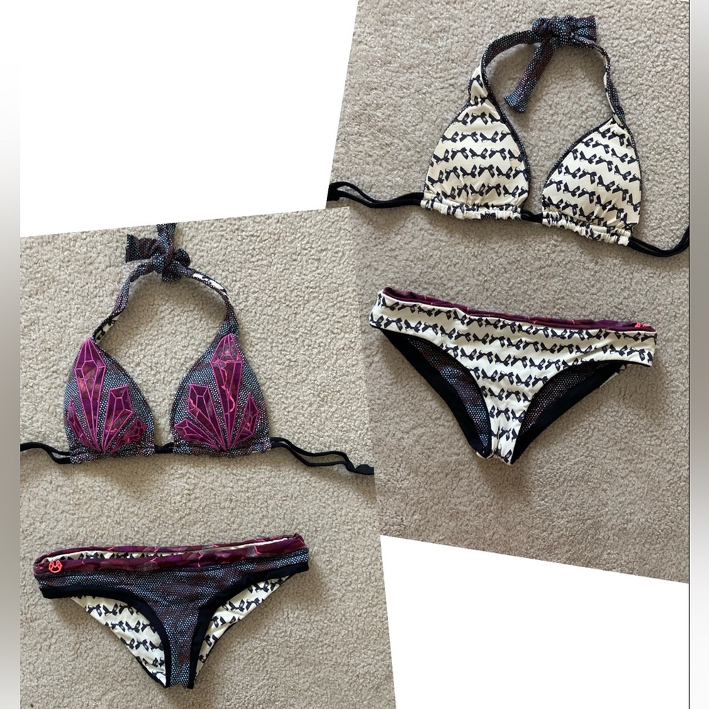 Maaji GORGEOUS Reversible Triangle Bikini Set in Black, White & Magenta